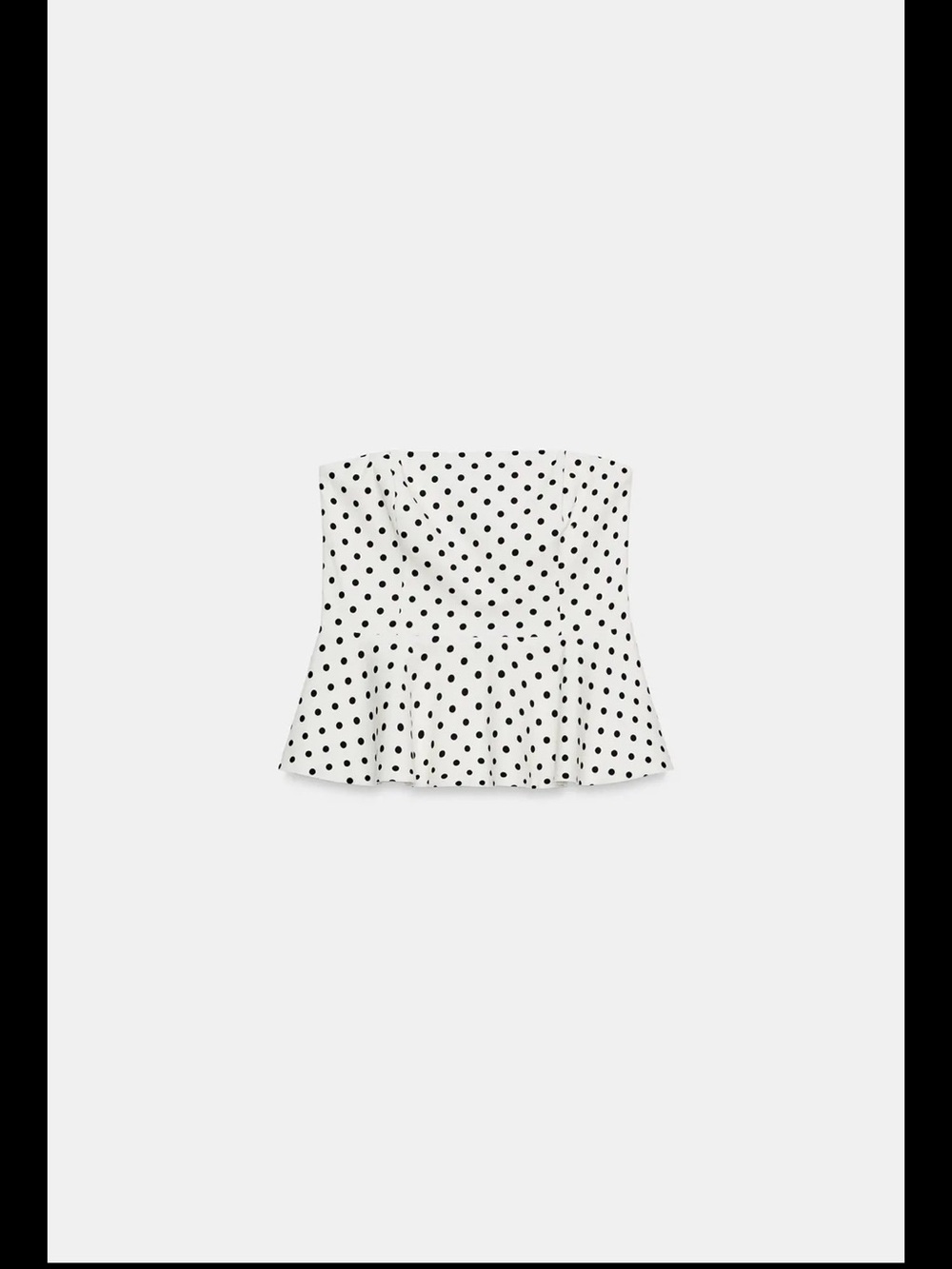 Zara White Strapless Polka Dot Top with Black Dots - NWT